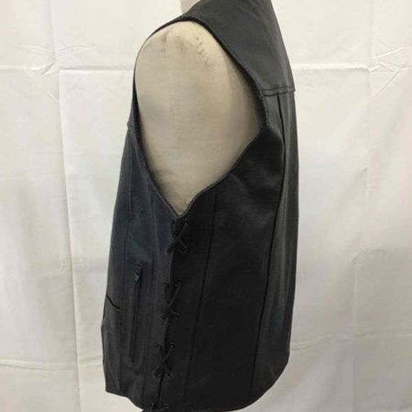 Men's HWK New Black Leather Motorcycle Vest Large - Picture 4 of 6